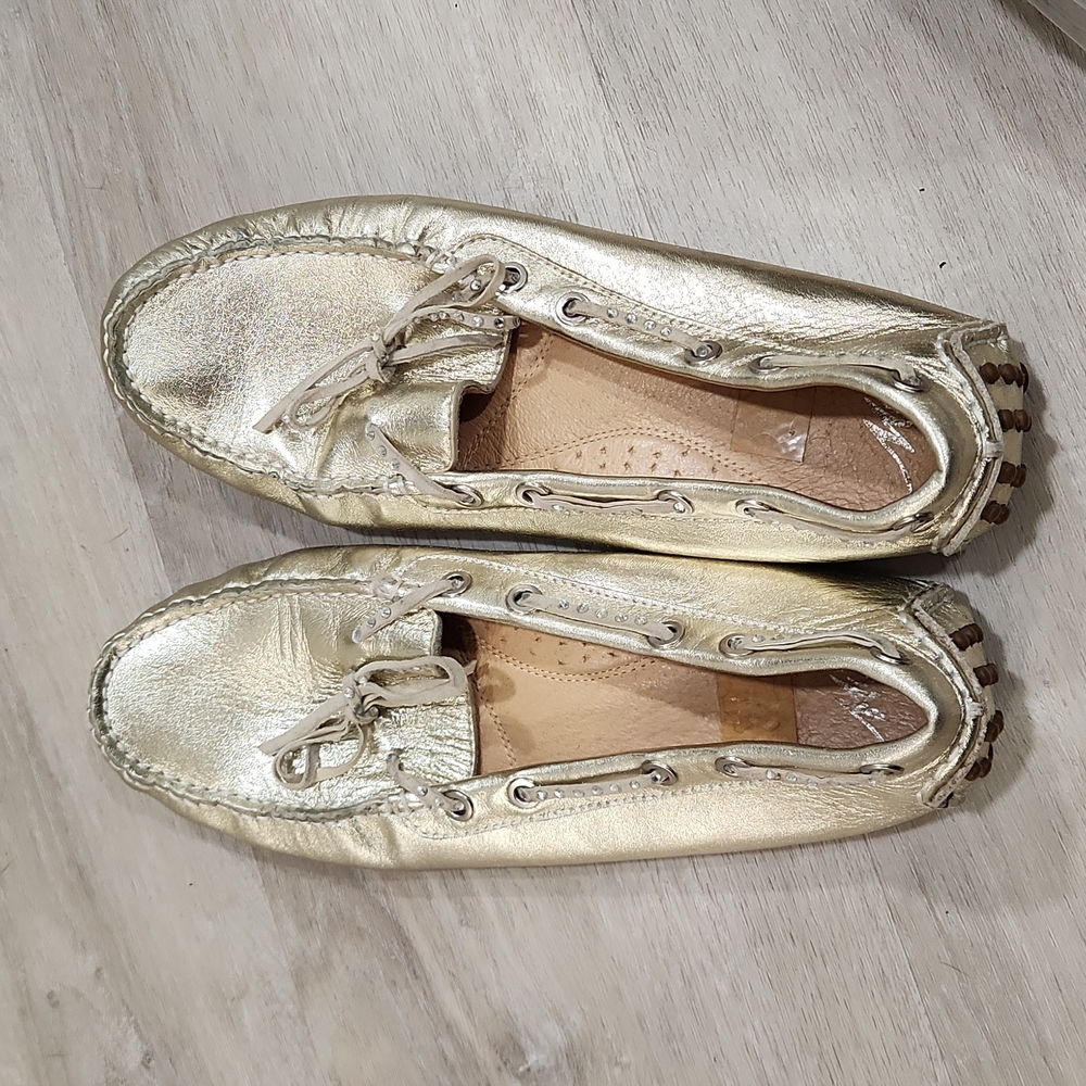 Leather gold metallic mocs